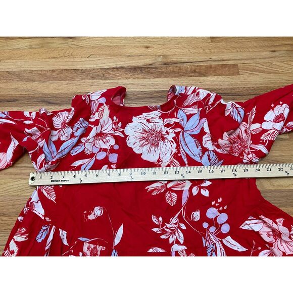 Free People Bella Women's Red 2x Blouse Romantic Babydoll Floral Boho Top - Picture 9 of 13